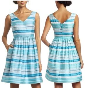 Lilly Pulitzer Aqua & Teal Striped V-Neck Midi Dress
